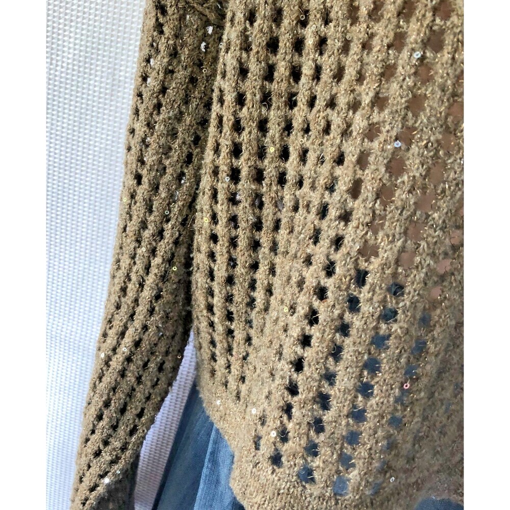 Blue Rain x Francescas Brown Sequin Mesh Cropped Sweater Size L - Picture 3 of 16